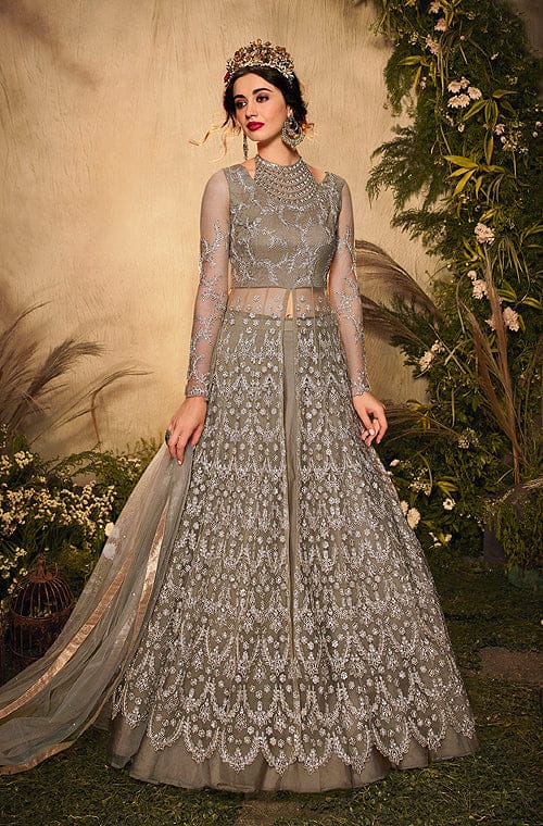 Pista green layered Bridal Anarkali gown – Ricco India