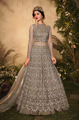 Lavender Designer Embroidered Lehenga Style Bridal Anarkali Suit