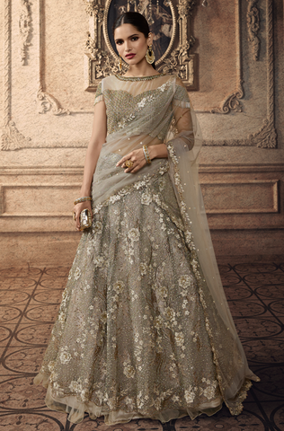 Teal Blue Designer Heavy Embroidered Bridal Lehenga