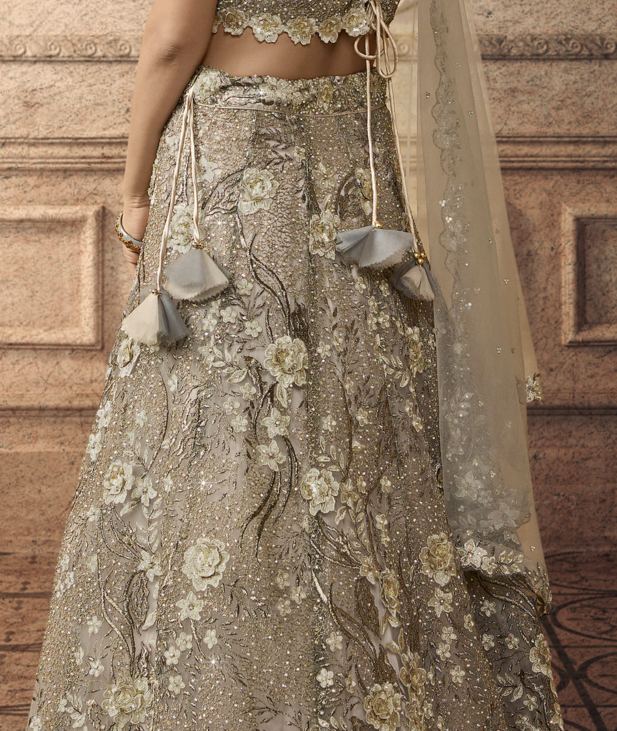 Taupe Designer Heavy Embroidered Net Wedding Lehenga-Saira's Boutique