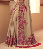 Taupe & Maroon Designer Embroidered Silk Wedding Saree-Saira's Boutique