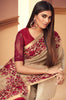 Taupe & Maroon Designer Embroidered Silk Wedding Saree-Saira's Boutique