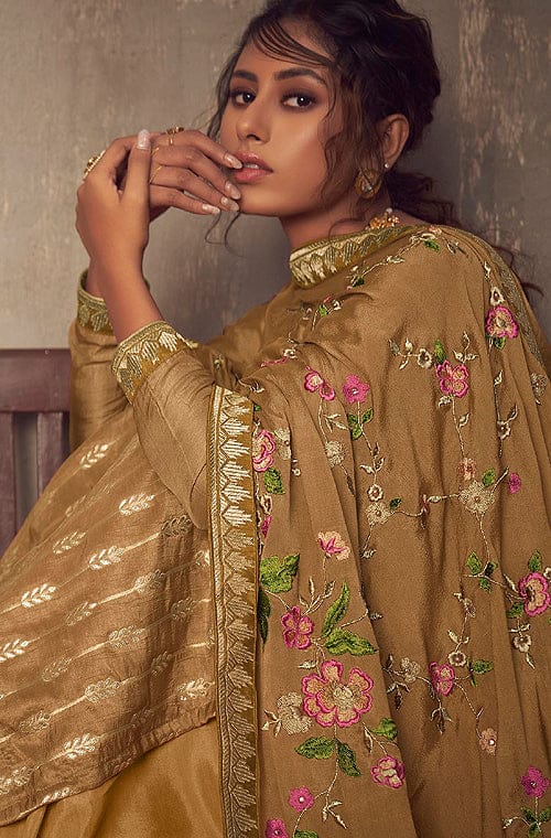 Teak Brown Designer Embroidered Party Wear Palazzo Suit-Saira's Boutique