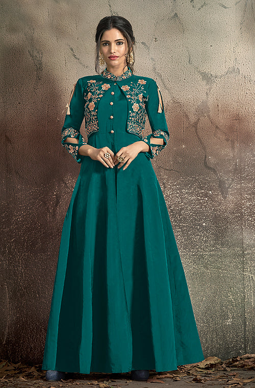 Silk Gown Long Gown Pattu Gown Bluish Green JSDIBF-LG-120 – iBuyFromIndia