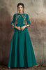 Teal Blue Designer Embroidered Taffeta Silk Party Wear Gown-Saira's Boutique