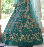 Teal Blue Designer Heavy Embroidered Bridal Lehenga-Saira's Boutique