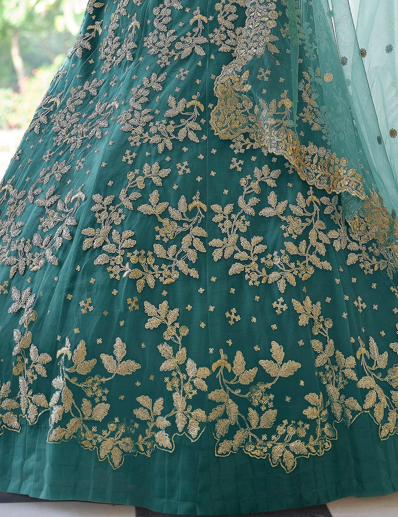 Teal Blue Designer Heavy Embroidered Bridal Lehenga