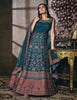 Teal Blue Designer Jacquard Silk Party Wear Anarkali Gown-Saira's Boutique