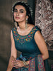 Teal Blue Designer Jacquard Silk Party Wear Anarkali Gown-Saira's Boutique