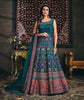 Teal Blue Designer Jacquard Silk Party Wear Anarkali Gown-Saira's Boutique