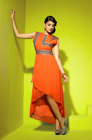 Brick Red Embroidered Pashmina Kurti