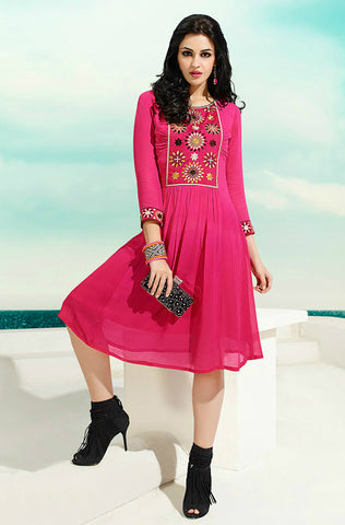 Brick Red Embroidered Pashmina Kurti