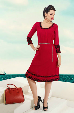Brick Red Embroidered Pashmina Kurti