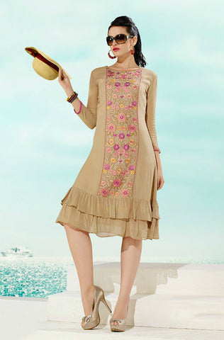 Brick Red Embroidered Pashmina Kurti