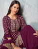 Wine Designer Embroidered Peplum Style Sharara Suit-Saira's Boutique