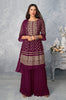 Wine Designer Embroidered Peplum Style Sharara Suit-Saira's Boutique