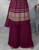 Wine Designer Embroidered Peplum Style Sharara Suit-Saira's Boutique