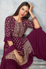 Wine Designer Embroidered Peplum Style Sharara Suit-Saira's Boutique