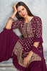 Wine Designer Embroidered Peplum Style Sharara Suit-Saira's Boutique