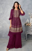 Wine Designer Embroidered Peplum Style Sharara Suit-Saira's Boutique