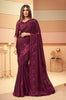 Wine Designer Embroidered Silk Party Wear Saree-Saira's Boutique