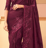 Wine Designer Embroidered Silk Party Wear Saree-Saira's Boutique