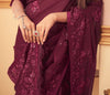 Wine Designer Embroidered Silk Party Wear Saree-Saira's Boutique