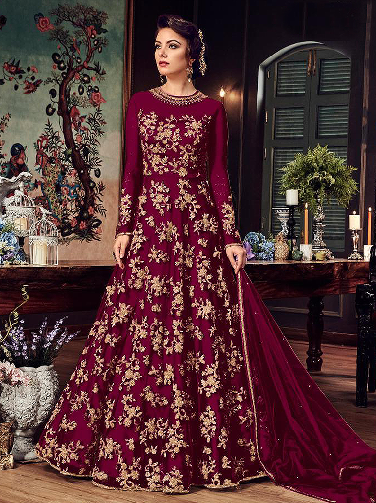 Buy WINE COLOUR GEORGETTE GOWN WITH DUPATTA Online In India At Discounted  Prices