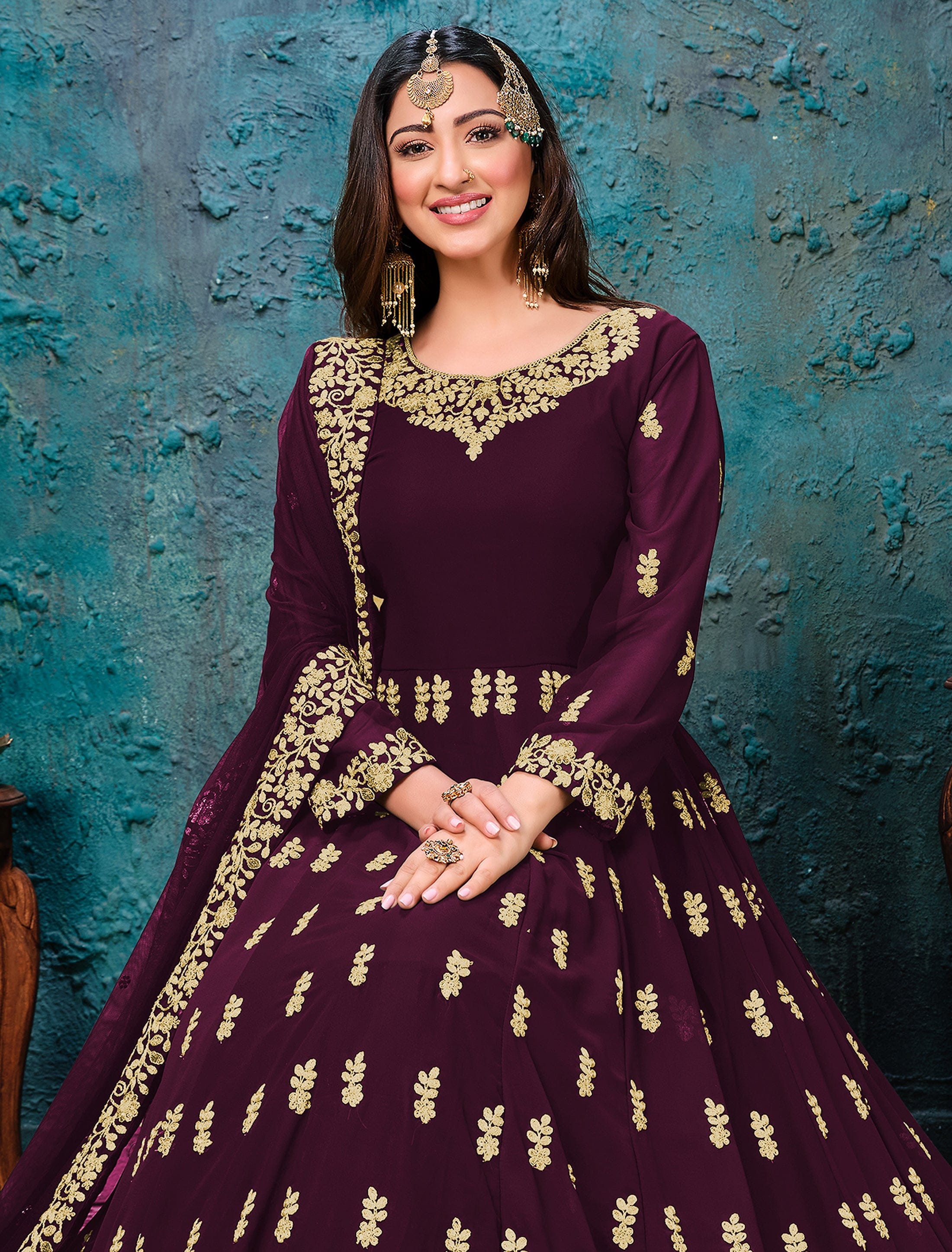 Wine Faux Georgette Pant Anarkali