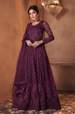 Wine Purple Designer Embroidered Georgette Anarkali Suit