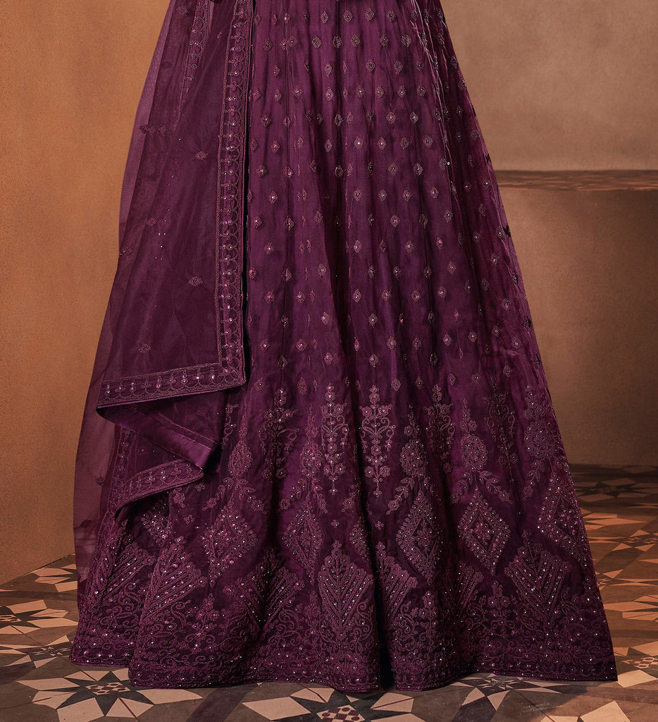 Wine Purple Designer Embroidered Wedding Anarkali Suit-Saira's Boutique