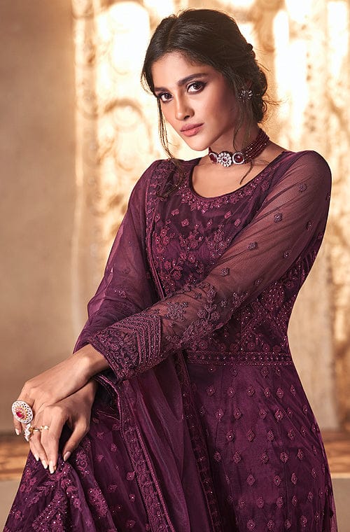 Wine Purple Designer Embroidered Wedding Anarkali Suit-Saira's Boutique