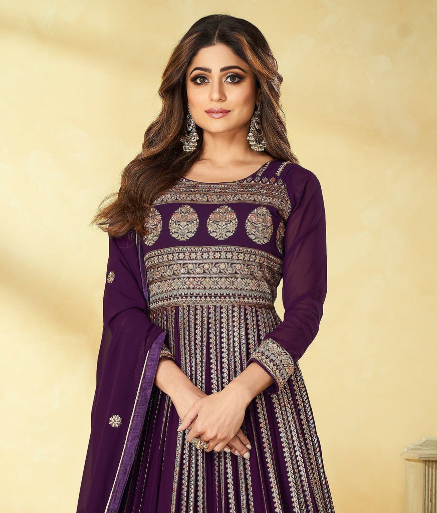 Wine Purple Designer Heavy Embroidered Party Wear Anarkali Suit-Saira's Boutique