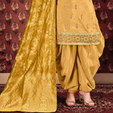 Yellow Designer Embroidered Silk Wedding Patiala Suit-Saira's Boutique