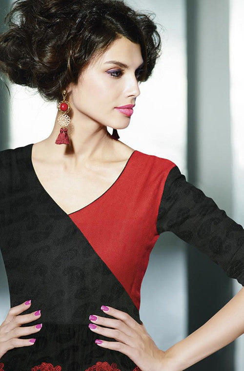 Black & Red Embroidered Pashmina Kurti-Saira's Boutique