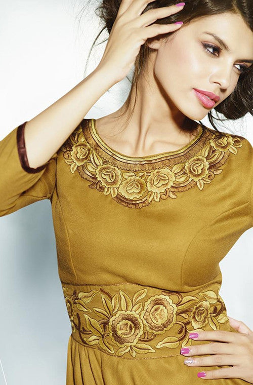 Gold Embroidered Pashmina Kurti-Saira's Boutique