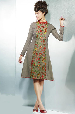 Brick Red Embroidered Pashmina Kurti