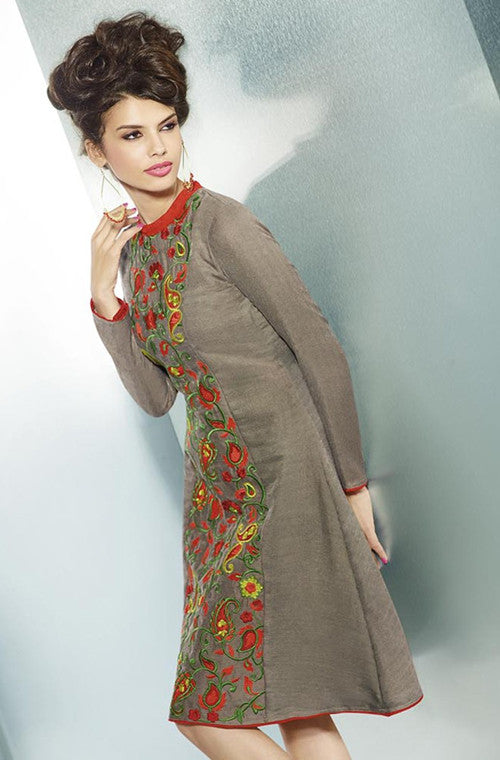 Gray Embroidered Pashmina Kurti-Saira's Boutique