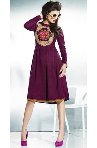 Brick Red Embroidered Pashmina Kurti